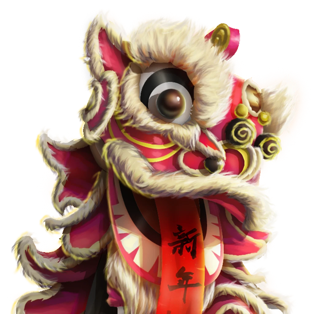 Dancing Gold Chinese themed lion dance mascot.